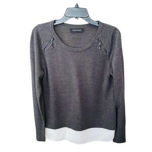 Ivanka Trump zip shoulder layered sweater faux shirt tail SZ S charcoal gray